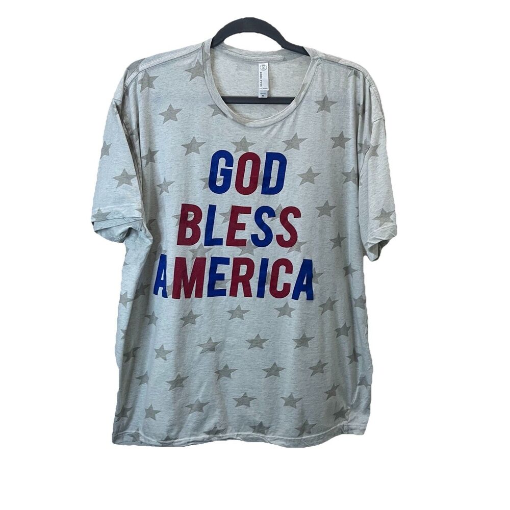 Code Five God Bless America Red White Blue Graphic Tee Women Size XL Star Print